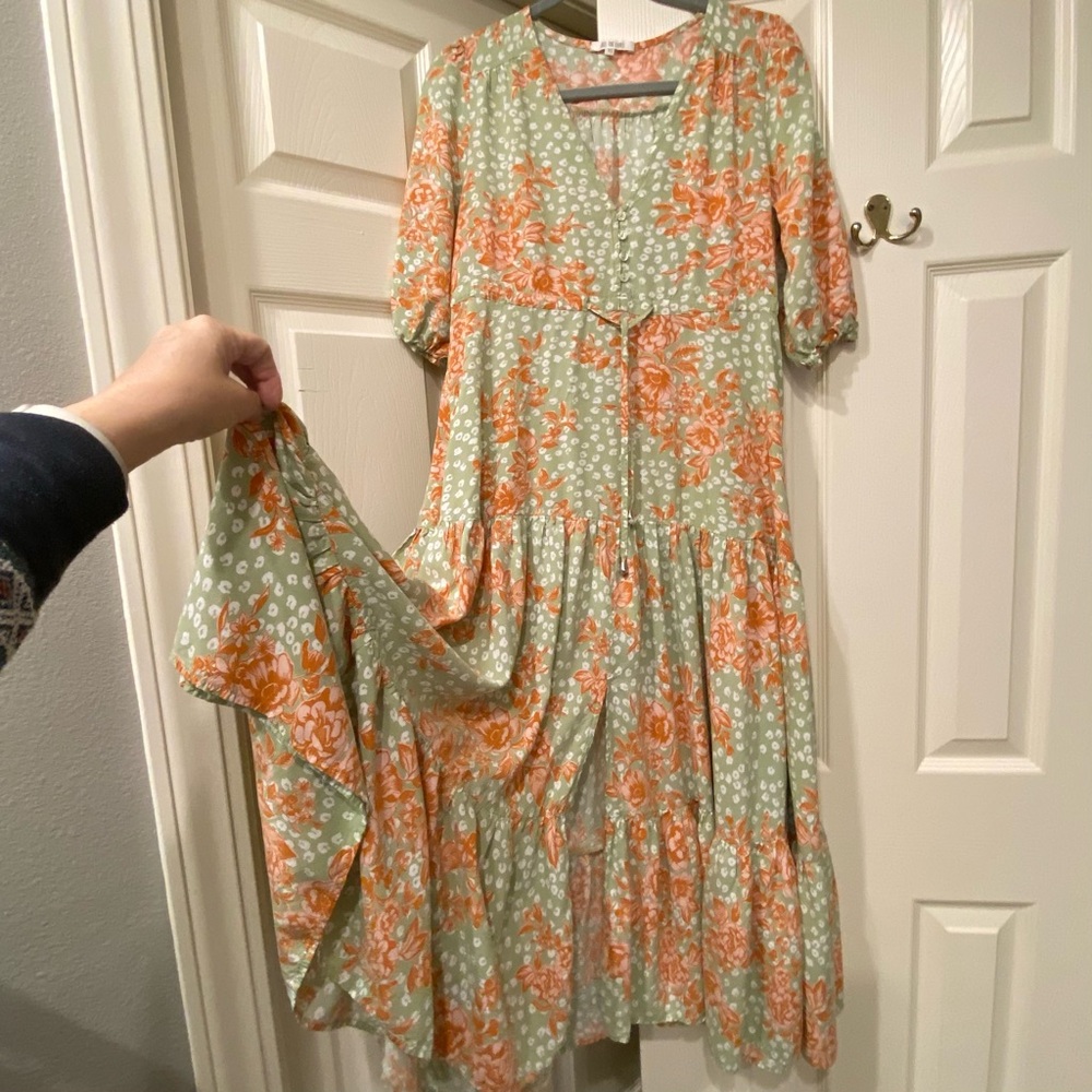 Anthropologie Abel the Label Floral Green and Orange Dress
